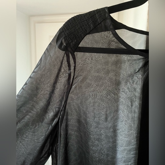 Pleione | Black Sheer Blouse with Rose Print | Size Medium - Picture 3 of 6